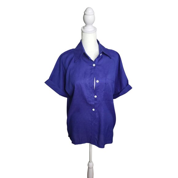 Women's Purple Button-Up Short Sleeve Shirt Lightweight Casual Wear XL - Picture 2 of 7